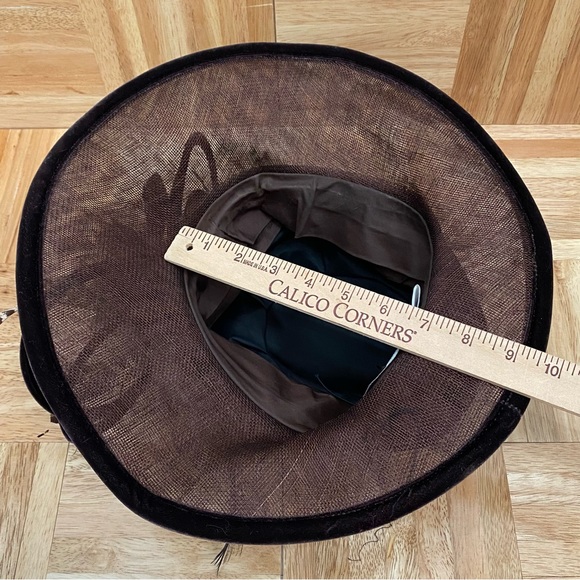 PETER BETTLEY London Chocolate Brown Straw Velvet Feather Fascinator Hat - Picture 12 of 16